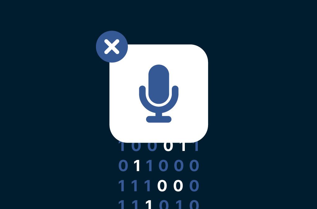 Um ícone exibindo um microfone com uma série de uns e zeros embaixo.