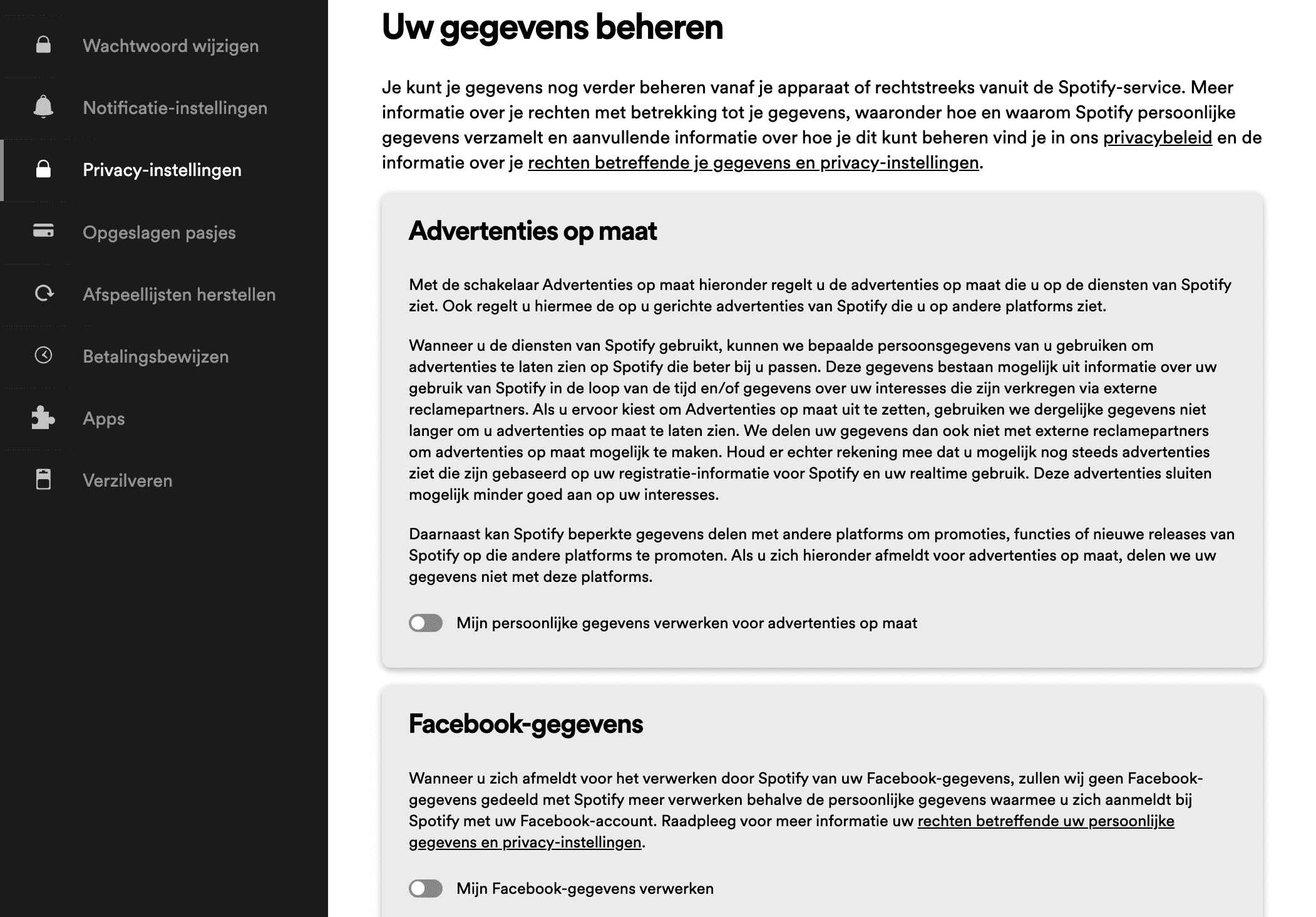 Privacy instellen op Spotify