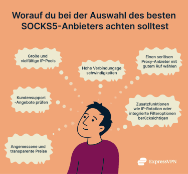 Infographic outlining key factors to consider when selecting a reliable SOCKS5 proxy provider, including speed, security features, and pricing