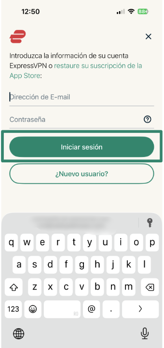 Logging into ExpressVPN using email address and password.