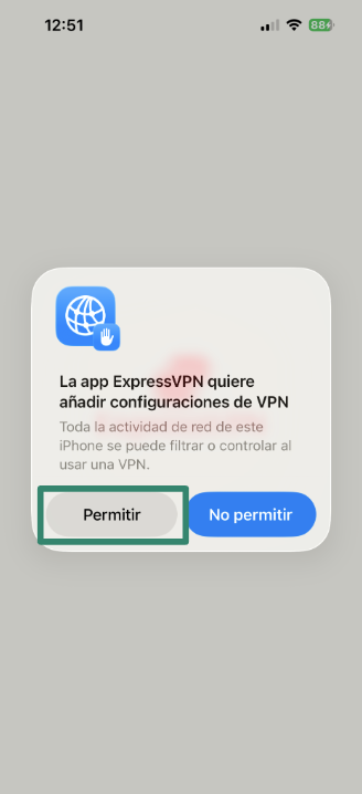 Allowing ExpressVPN to add VPN configurations on iOS.