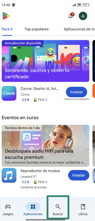 Accessing the Google Play Store on Android.