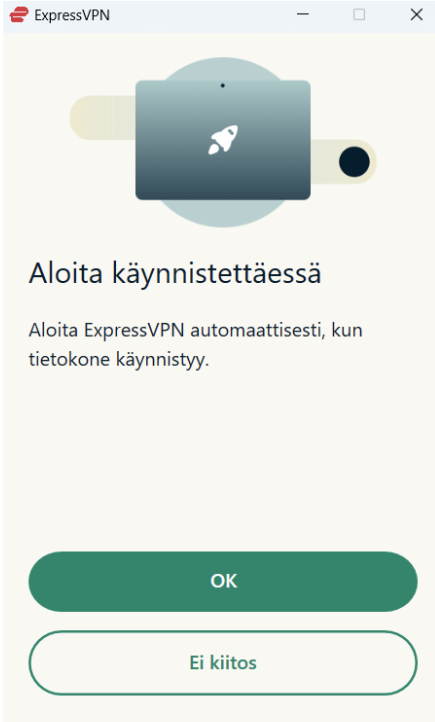 ExpressVPN on Windows asking to launch automatically on Windows startup.
