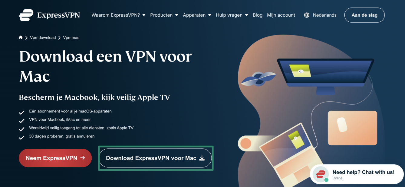 Downloading ExpressVPN's macOS installer from the official website.