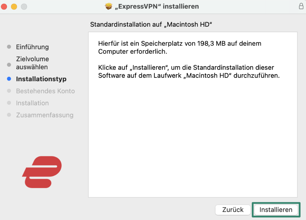 Installing ExpressVPN on macOS.