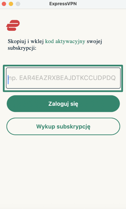 Logging into ExpressVPN on macOS using activation code.