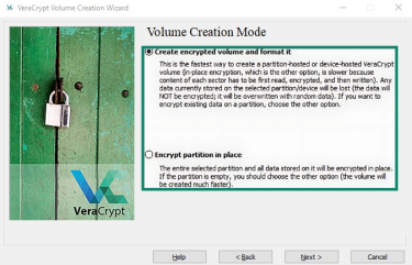 eraCrypt Volume Creation Wizard Volume Creation Mode screen with the two options highlighted.