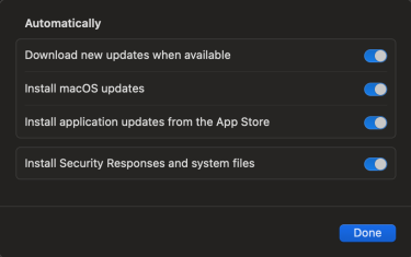 Mac Automatic Updates customization menu.