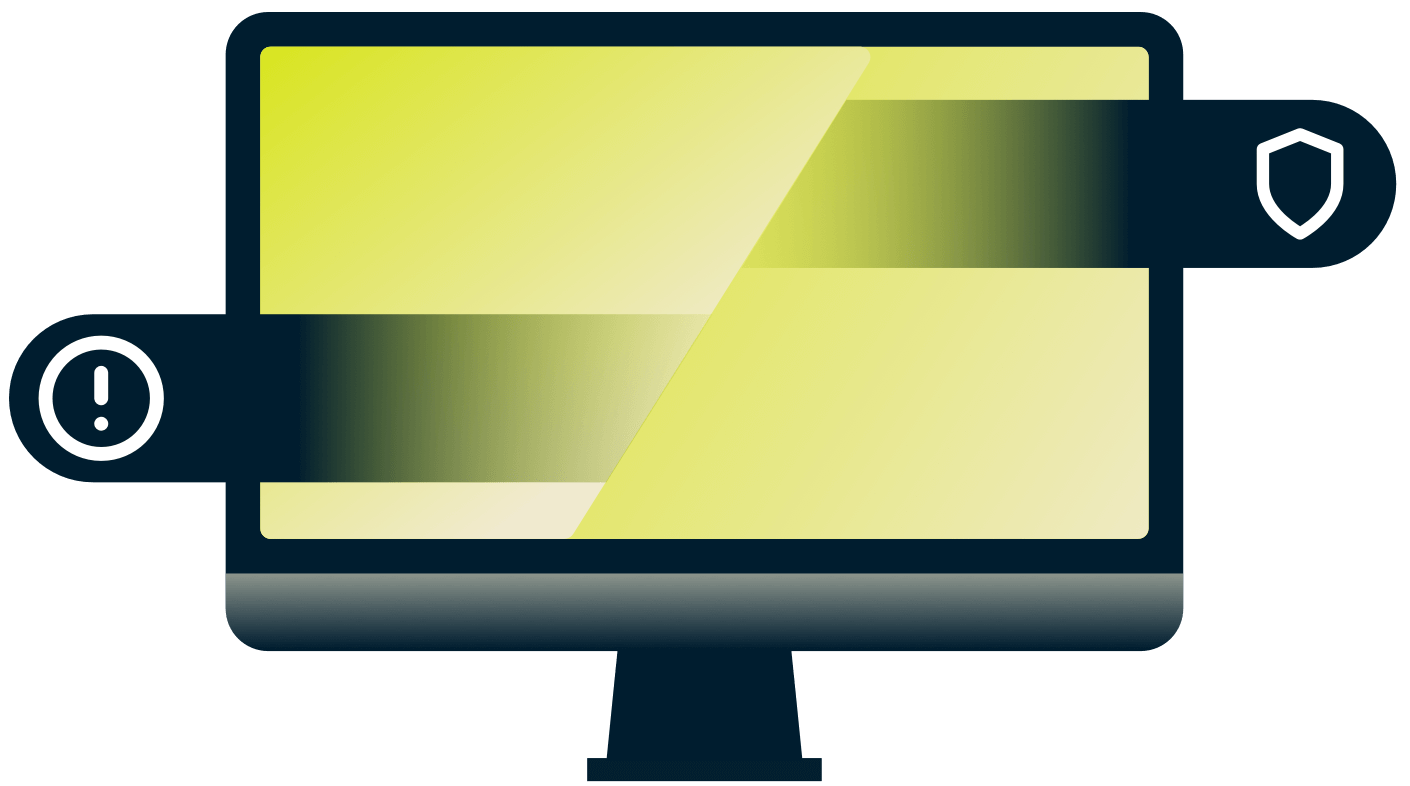 TV mit Ausrufezeichen und Schild.