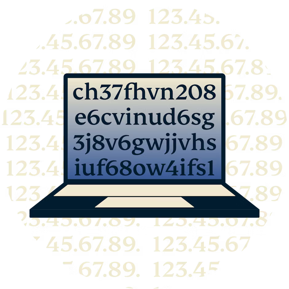 Laptop mit verschlüsseltem Text.