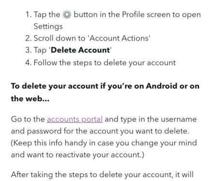 Screenshot: So kommen Sie zum Kontoportal, um Snapchat unter Android oder Browser zu löschen